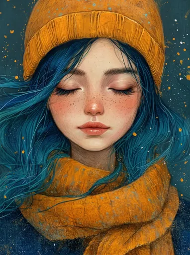 Teal Hair Serene Portrait Illustration
