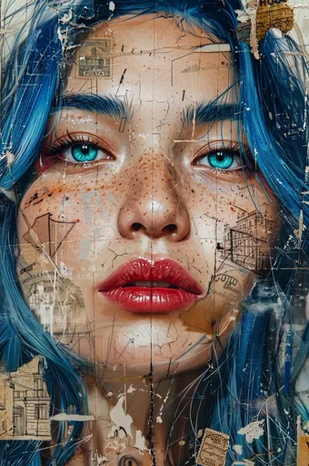 Mixed-Media Portrait with World Map Textures
