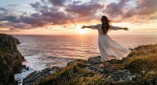 Cinematic Coastal Cliff Sunset Portrait