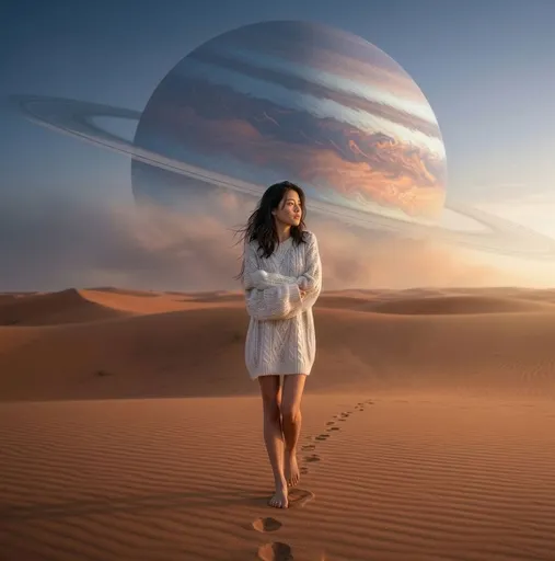 Hyper-Realistic Desert Portrait with Planet